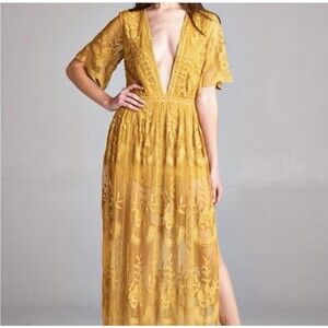 Wicky LS All Over Lace Maxi Dress Festival Cover-up Boho Feminine Beach Size XL